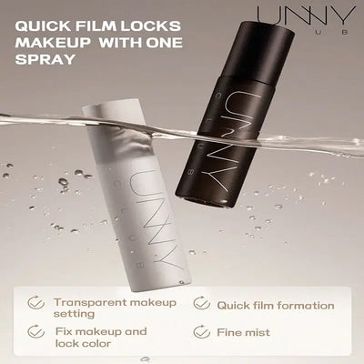 Frost Glow Cosmetics 100ml makeup setting spray. Oil-free, waterproof, sweatproof mist with matte & shimmer finish, long-lasting wear.