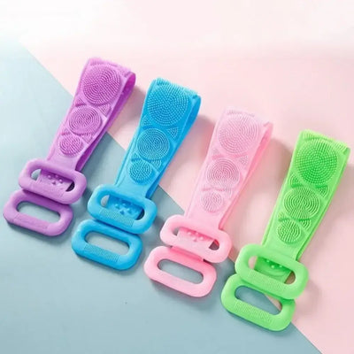 Durable silicone body scrubber with back brush for exfoliation & massage. Gentle, hygienic & long-lasting bath sponge alternative.