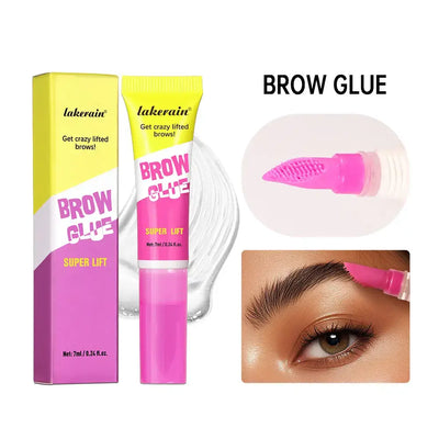 Frost Glow Cosmetics brow lamination gel with comb. Clear, strong-hold brow glue for lifted, defined, long-lasting eyebrow makeup.