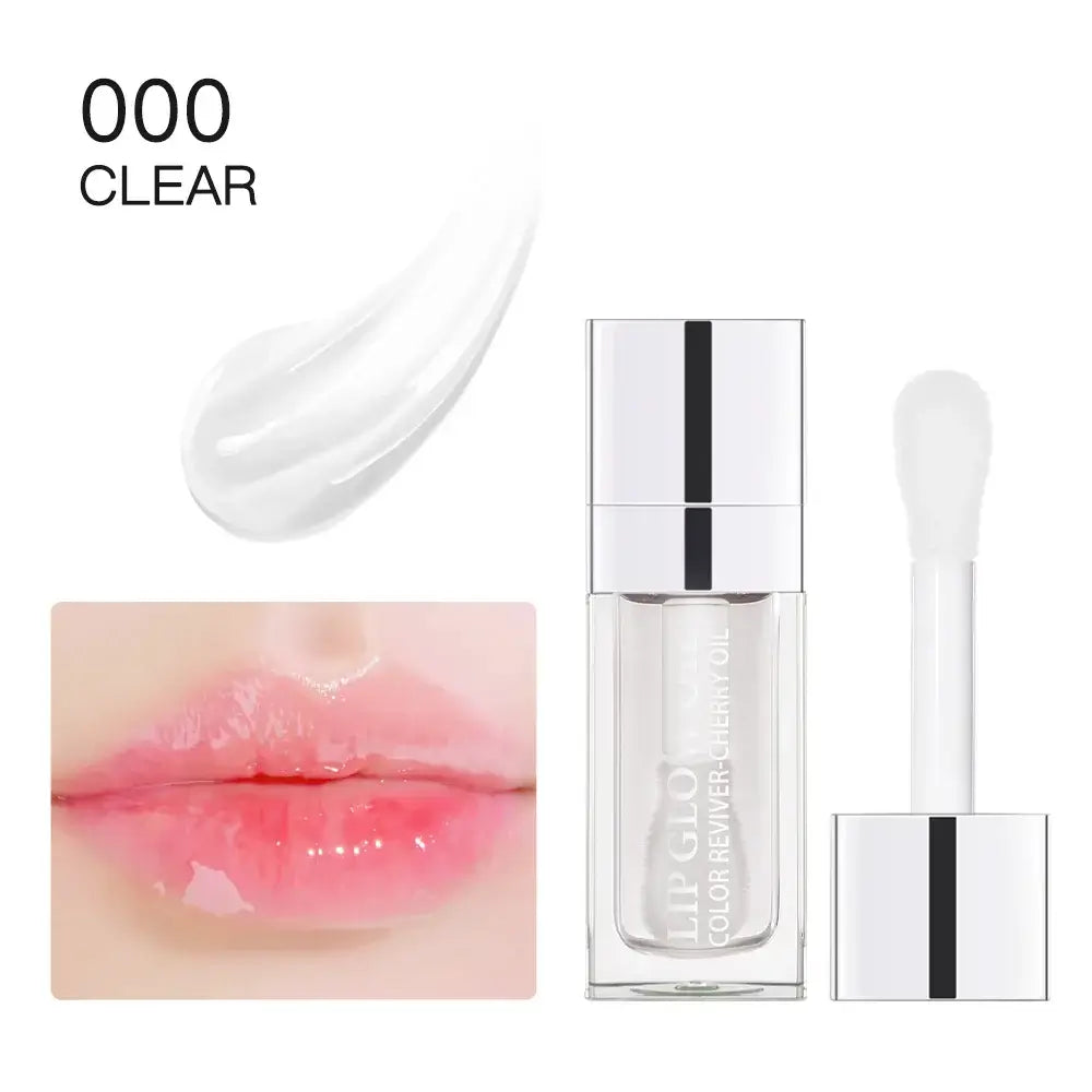 Frost Glow Cosmetics lip oil balms in pink, coral, and berry shades on a pink background.