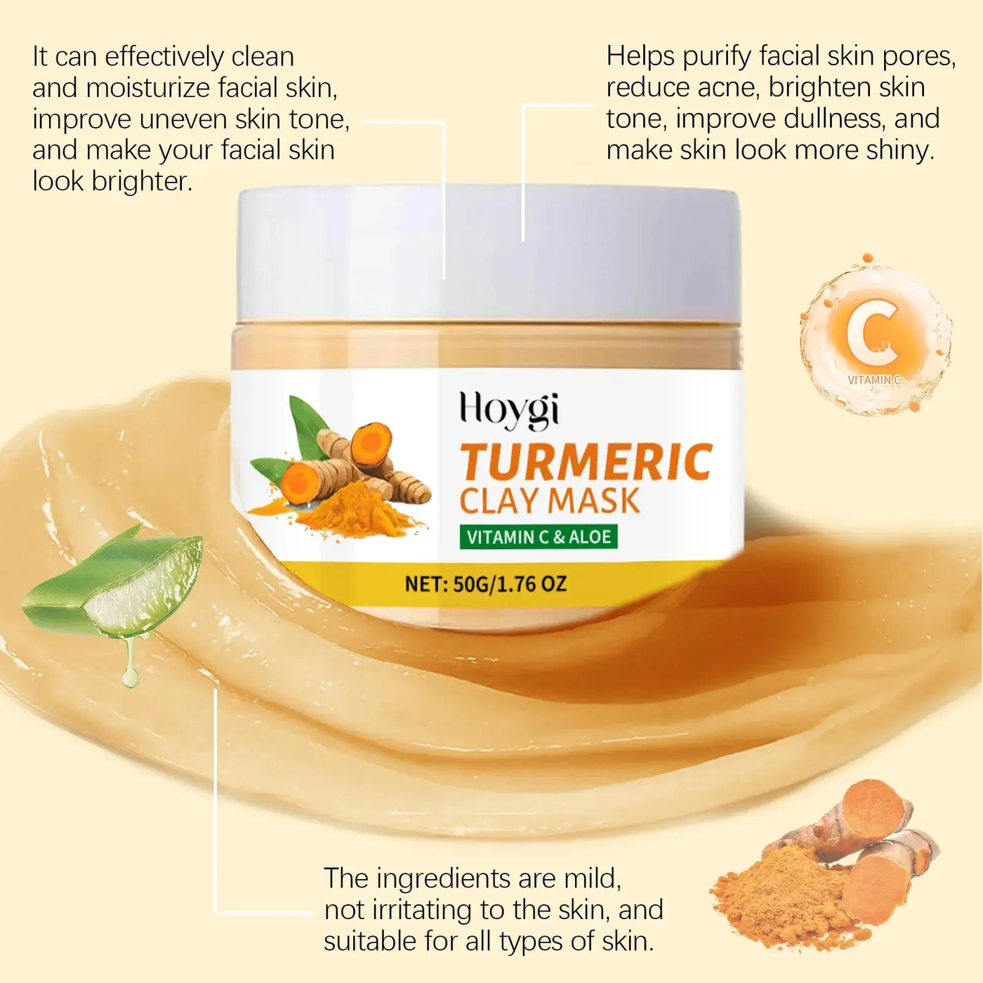 Frost Glow Cosmetics turmeric vitamin C clay mask deep cleans, refines pores, controls oil & brightens dull skin while fading dark spots.