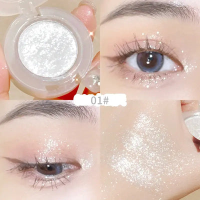 Frost Glow Cosmetics embossed highlighter on radiant skin, showcasing a shimmering finish and glowing complexion.