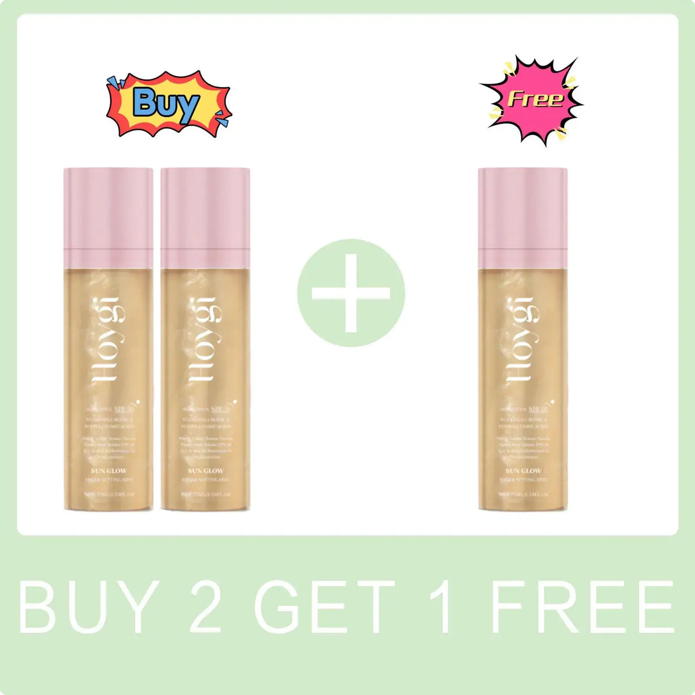 Frost Glow Cosmetics Hoygi SPF 50+ setting spray. Oil-control, matte, waterproof fixer with sun protection & fast film formation.