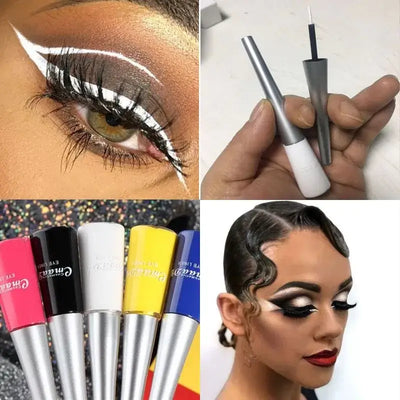 Frost Glow Cosmetics colorful liquid eyeliner pens. Waterproof, matte, easy-to-wear in blue, red, green, white, gold & brown shades.