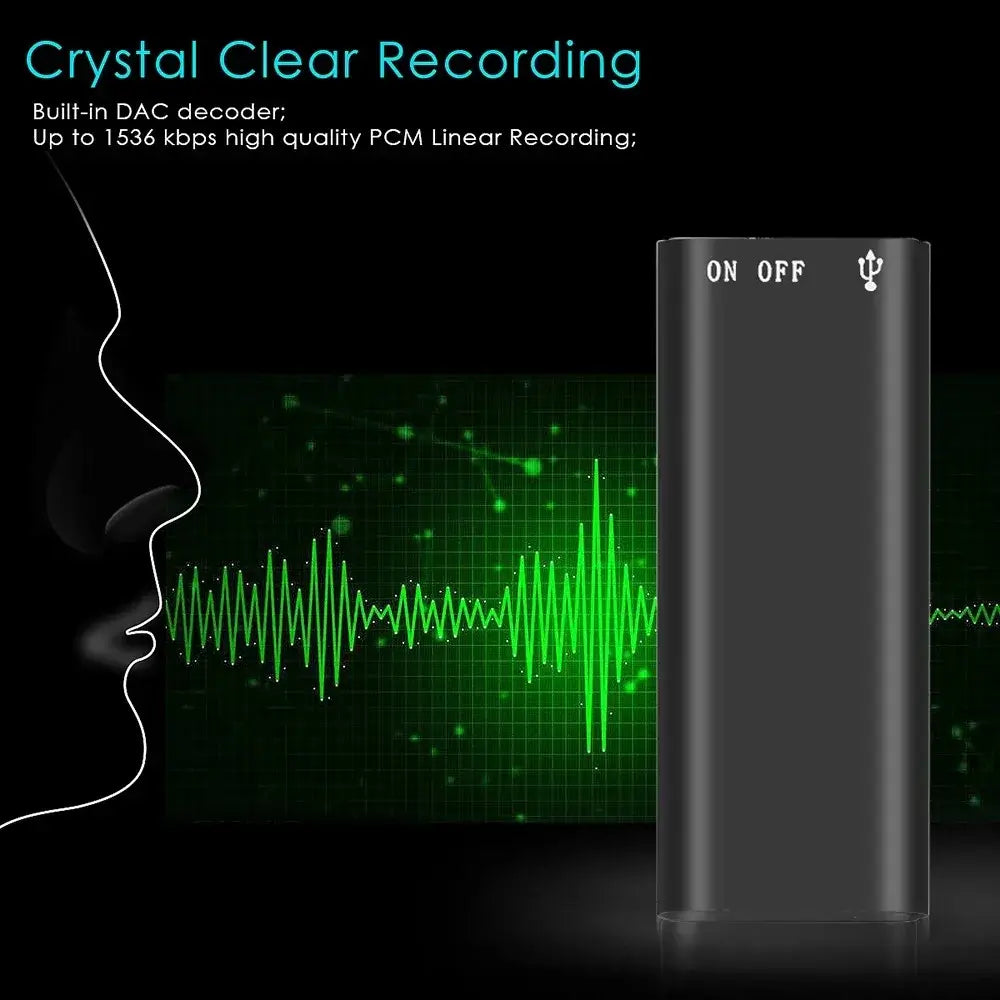 Frost Glow Cosmetics 3-in-1 mini digital voice recorder with MP3 player, 192Kbps WAV audio recording & professional design.