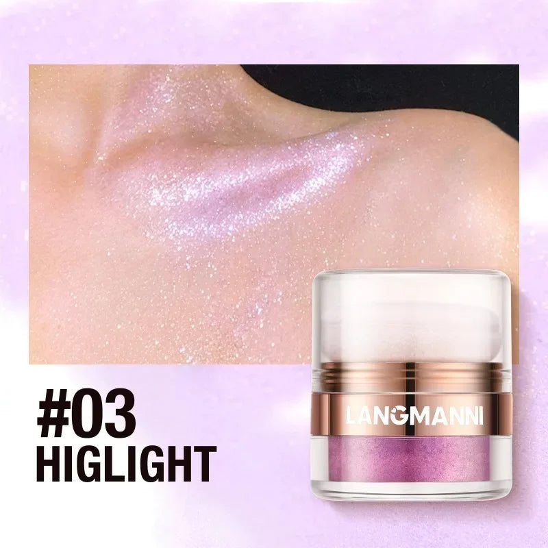 Frost Glow Cosmetics glitter highlighter powder. Diamond glow, pearlescent shimmer for face & body. Long-lasting luminous makeup finish.