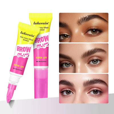 Frost Glow Cosmetics brow lamination gel with comb. Clear, strong-hold brow glue for lifted, defined, long-lasting eyebrow makeup.