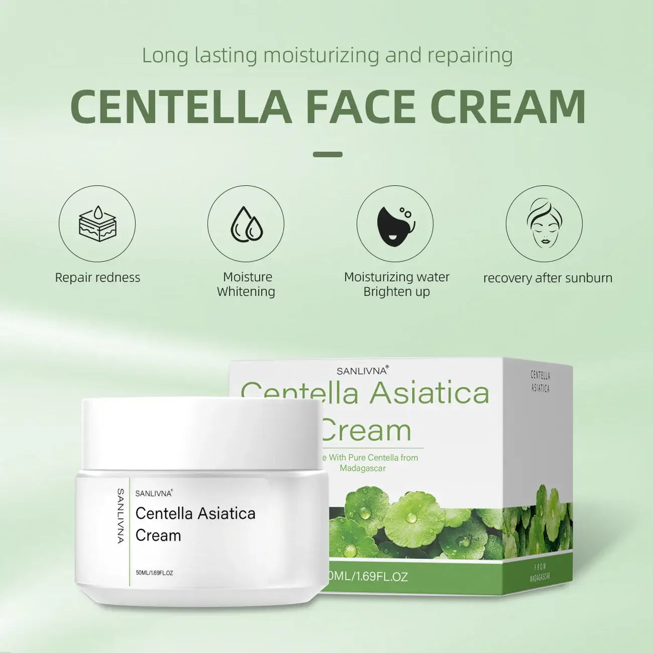 Frost Glow Cosmetics Centella Asiatica toner hydrates, repairs & brightens skin. Gentle essence for soothing, moisturizing care.
