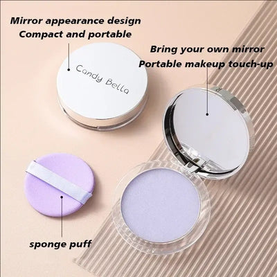 Frost Glow Cosmetics lavender pressed powder. Full coverage, matte finish, long-lasting oil control compact for flawless foundation.