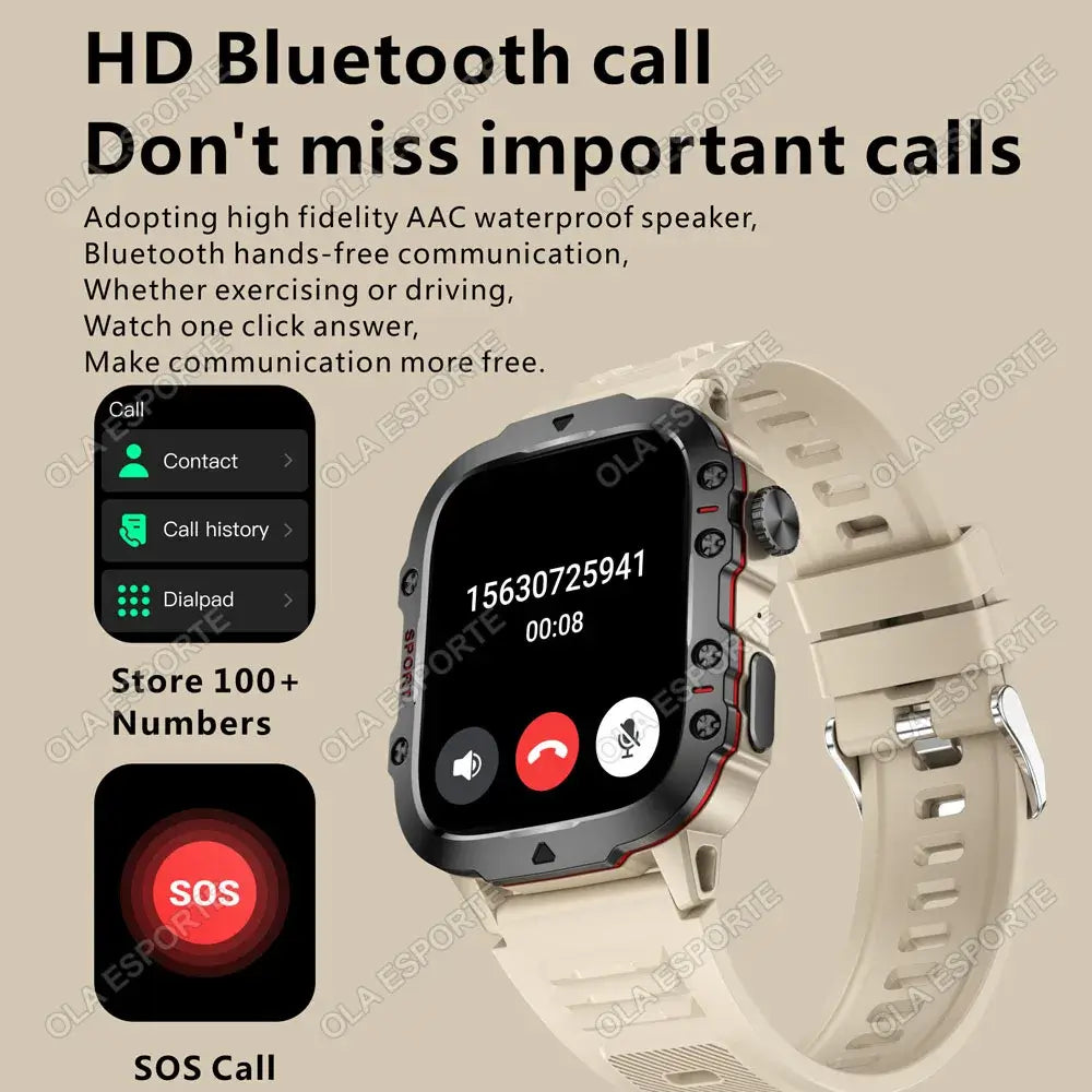 Conquer every challenge with Frost Glow Cosmetics 2025 Military Smart Watch – rugged, waterproof, fitness tracker & Bluetooth calls.