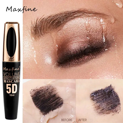 Frost Glow Cosmetics 5D silk mascara. Waterproof, non-caking formula for bold black lashes with length, volume & long-lasting wear.
