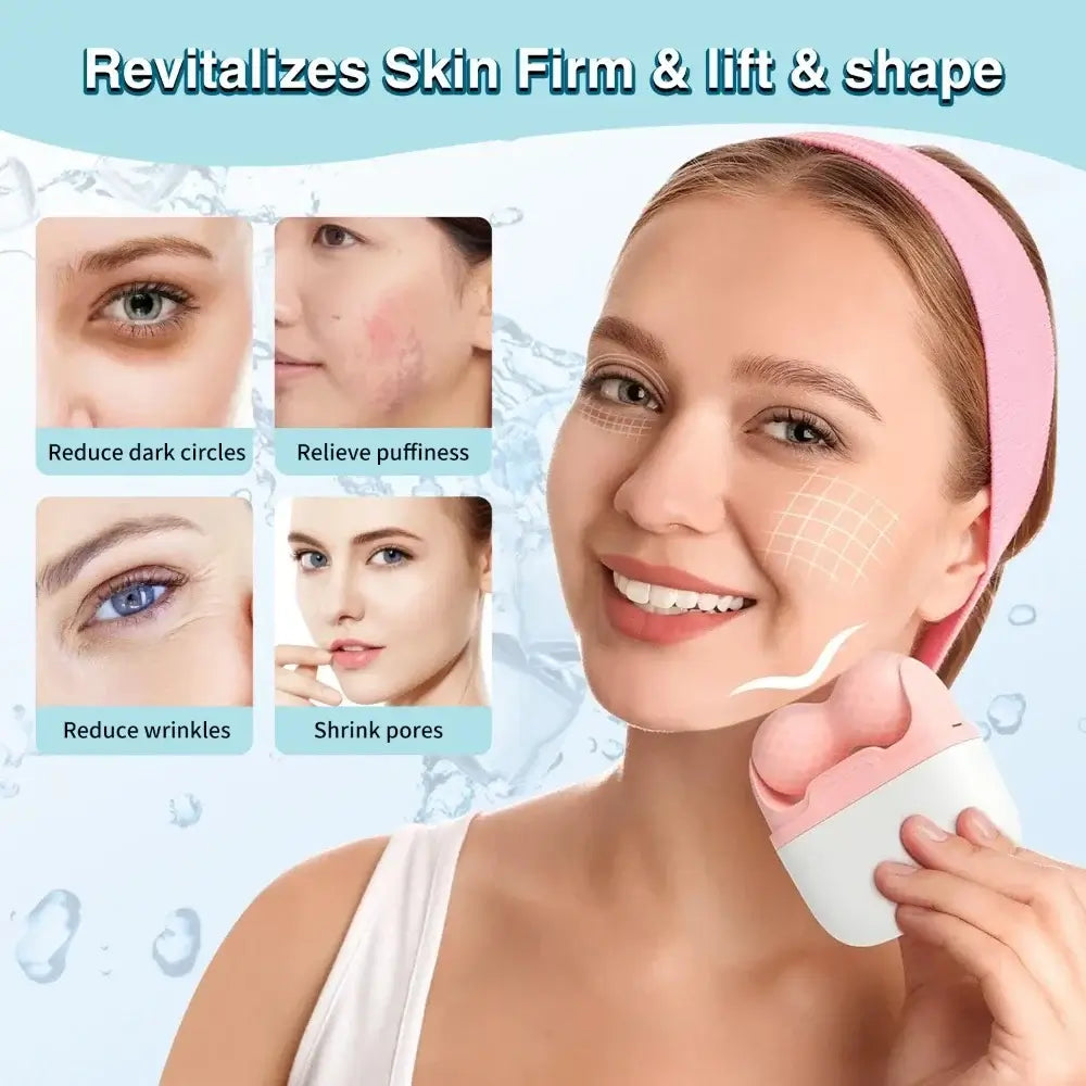 Dual-head ice roller for puffiness, migraines & skin tightening. Relieve tension & refresh your skin with Frost Glow Cosmetics beauty tools.