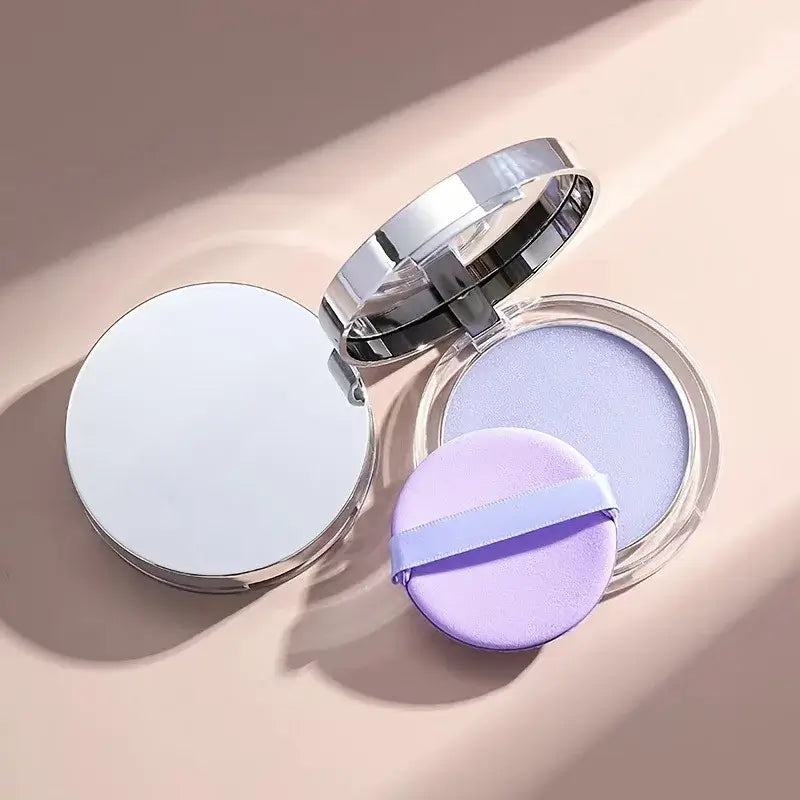 Frost Glow Cosmetics lavender pressed powder. Full coverage, matte finish, long-lasting oil control compact for flawless foundation.