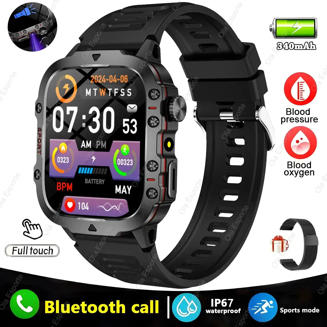 Conquer every challenge with Frost Glow Cosmetics 2025 Military Smart Watch – rugged, waterproof, fitness tracker & Bluetooth calls.