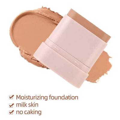 Sam Sugar On-the-Glow Multi-Use Moisture Foundation Stick with swatches and models showcasing radiant makeup looks.