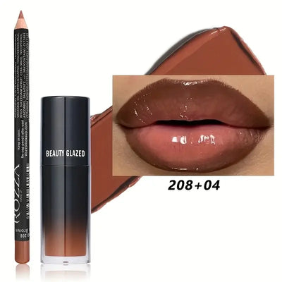 Frost Glow Cosmetics 2pcs lip liner & lip oil set. Waterproof, long-lasting, moisturizing, and plumping lip combo for perfect lips.