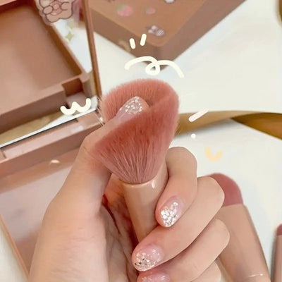 Compact 5pcs portable makeup brush set with foldable mirror. Perfect for travel touch-ups. Shop beauty tools at Frost Glow Cosmetics today!