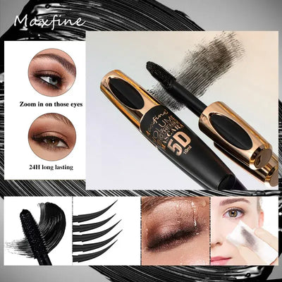 Frost Glow Cosmetics 5D silk mascara. Waterproof, non-caking formula for bold black lashes with length, volume & long-lasting wear.