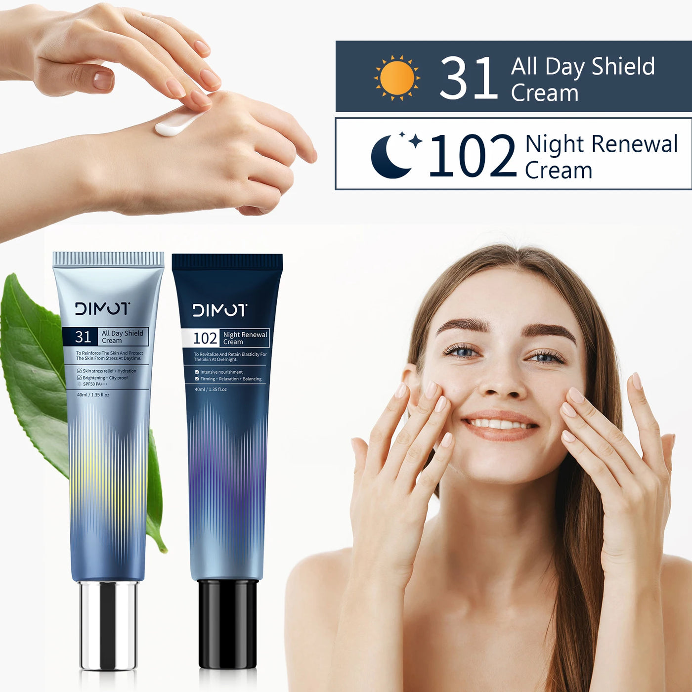 Frost Glow Cosmetics day & night cream firms, hydrates & soothes with niacinamide & centella asiatica for all-day facial care.