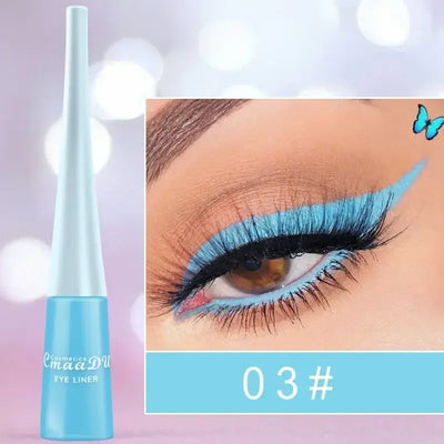 Frost Glow Cosmetics colorful liquid eyeliner pens. Waterproof, matte, easy-to-wear in blue, red, green, white, gold & brown shades.