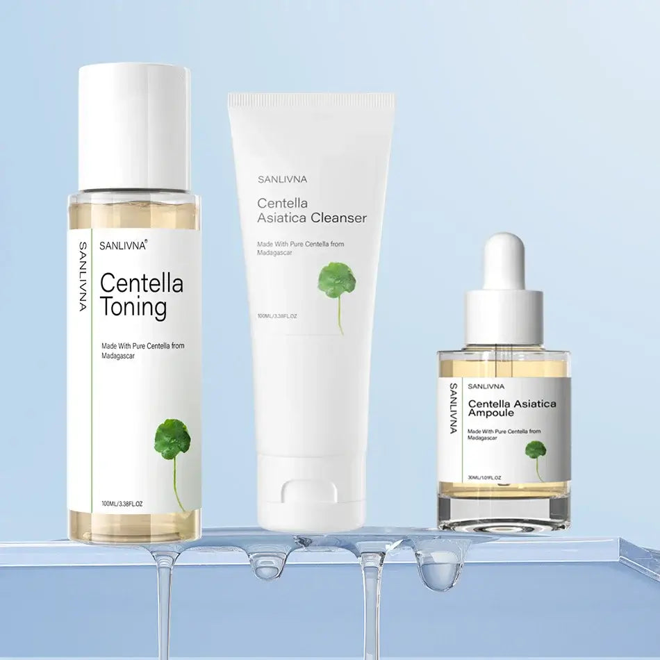 Frost Glow Cosmetics Centella Asiatica toner hydrates, repairs & brightens skin. Gentle essence for soothing, moisturizing care.