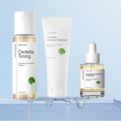 Frost Glow Cosmetics Centella Asiatica toner hydrates, repairs & brightens skin. Gentle essence for soothing, moisturizing care.