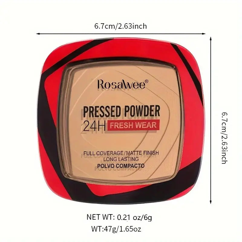 Frost Glow Cosmetics matte pressed powder foundation. Full coverage, 24H wear, weightless finish with puff applicator for all-day makeup.
