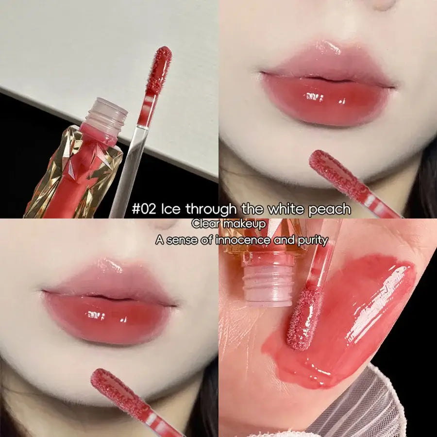 Frost Glow Cosmetics Transparent Lip Gloss delivers mirror-like shine, hydration & waterproof wear. Long-lasting, non-sticky glassy lips.