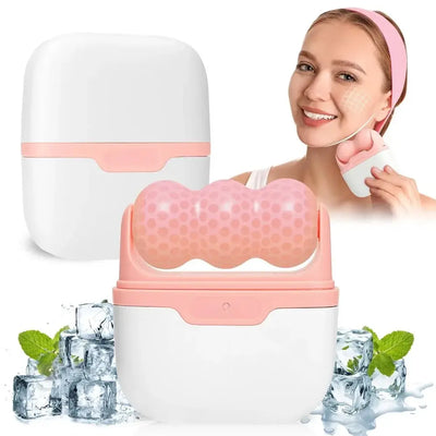 Dual-head ice roller for puffiness, migraines & skin tightening. Relieve tension & refresh your skin with Frost Glow Cosmetics beauty tools.