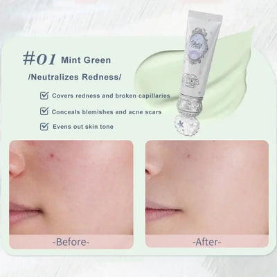 Illustration of Frost Glow Cosmetics Primer benefits: Triple-tone customization, pore-blurring effect, soft-focus complexion, hydrating skin fusion.