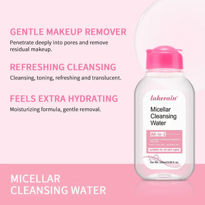 Frost Glow Cosmetics micellar water 100ml removes makeup, hydrates & refreshes skin. Gentle deep cleanser & facial makeup remover.