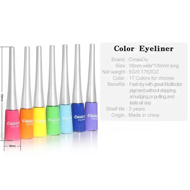 Frost Glow Cosmetics colorful liquid eyeliner pens. Waterproof, matte, easy-to-wear in blue, red, green, white, gold & brown shades.