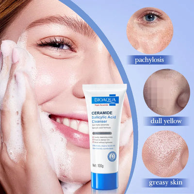 Frost Glow Cosmetics salicylic acid cleanser fights acne, controls oil & gently whitens skin. Mild daily facial wash for clear skin.