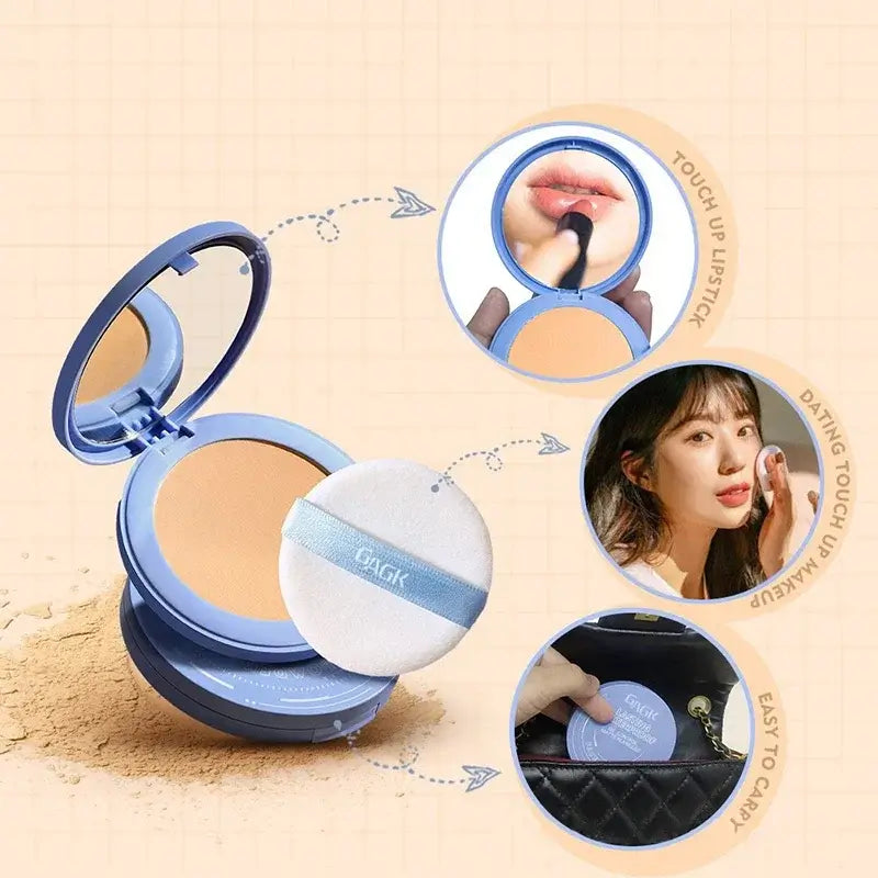 Frost Glow Cosmetics Loose Powder shades: #01 Classic Ivory, #02 Natural Beige, #03 Pure Beige displayed with models.