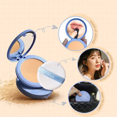 Frost Glow Cosmetics Loose Powder shades: #01 Classic Ivory, #02 Natural Beige, #03 Pure Beige displayed with models.