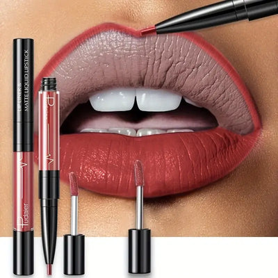 Frost Glow Cosmetics lip liner and matte liquid lipstick on beautifully defined lips, showcasing deep burgundy shades.