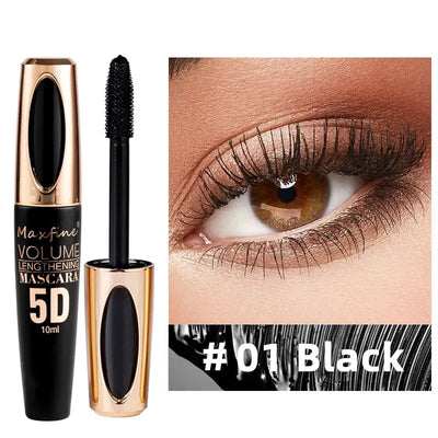 Frost Glow Cosmetics 5D silk mascara. Waterproof, non-caking formula for bold black lashes with length, volume & long-lasting wear.