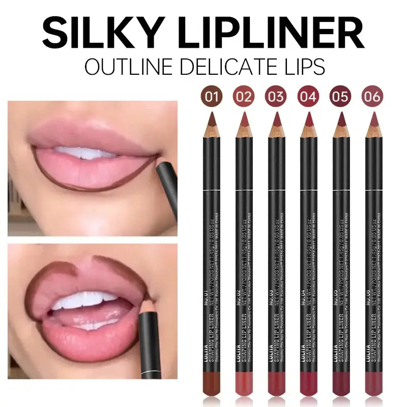 Frost Glow Cosmetics 6pcs matte lip liner set. Waterproof, durable & easy to color. Long-lasting lip contour pencils for all skin types.