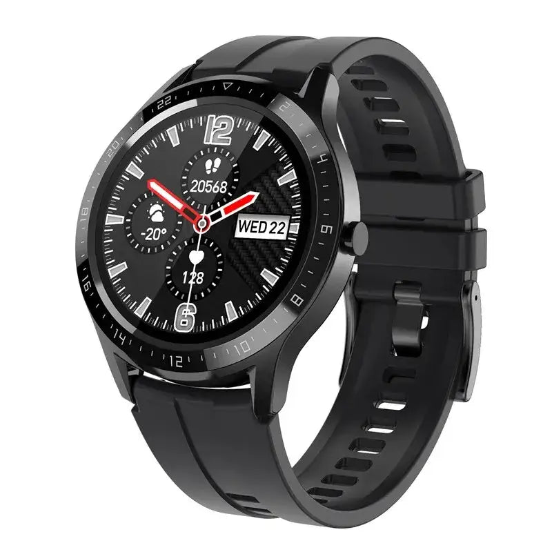 Frost Glow Cosmetics 1.28" HD fitness tracker smartwatch with health monitoring, sports modes & IP67 waterproof design.