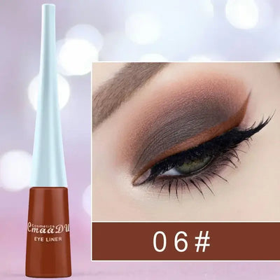 Frost Glow Cosmetics colorful liquid eyeliner pens. Waterproof, matte, easy-to-wear in blue, red, green, white, gold & brown shades.