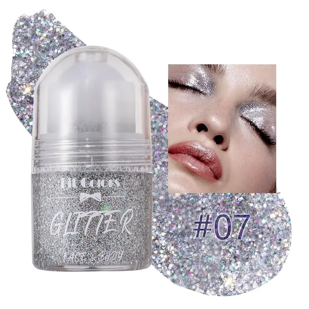 Frost Glow Cosmetics Rolling Ball Gel in various colors, showcasing shimmering effects on face and body for a glowing look.