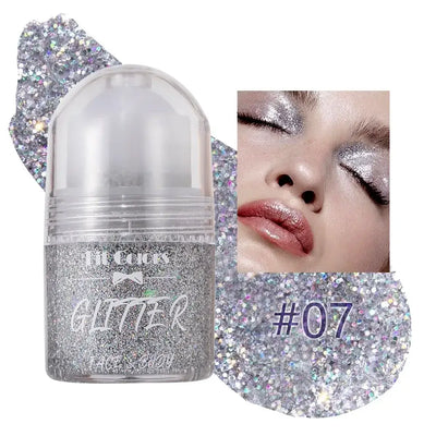 Frost Glow Cosmetics Rolling Ball Gel in various colors, showcasing shimmering effects on face and body for a glowing look.