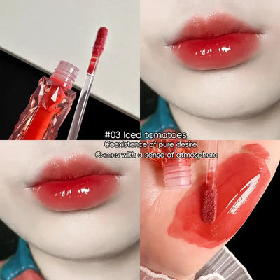 Frost Glow Cosmetics Transparent Lip Gloss delivers mirror-like shine, hydration & waterproof wear. Long-lasting, non-sticky glassy lips.