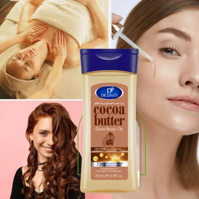 Nourishing cocoa butter body oil for glowing, hydrated skin. Smooths, softens & revitalizes. Suitable for all skin types.
