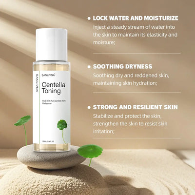 Frost Glow Cosmetics Centella Asiatica toner hydrates, repairs & brightens skin. Gentle essence for soothing, moisturizing care.