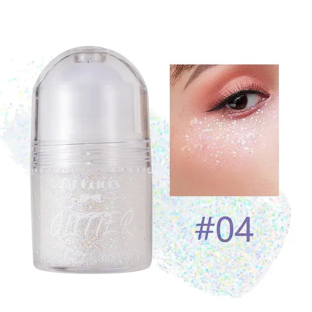 Frost Glow Cosmetics Rolling Ball Gel in various colors, showcasing shimmering effects on face and body for a glowing look.