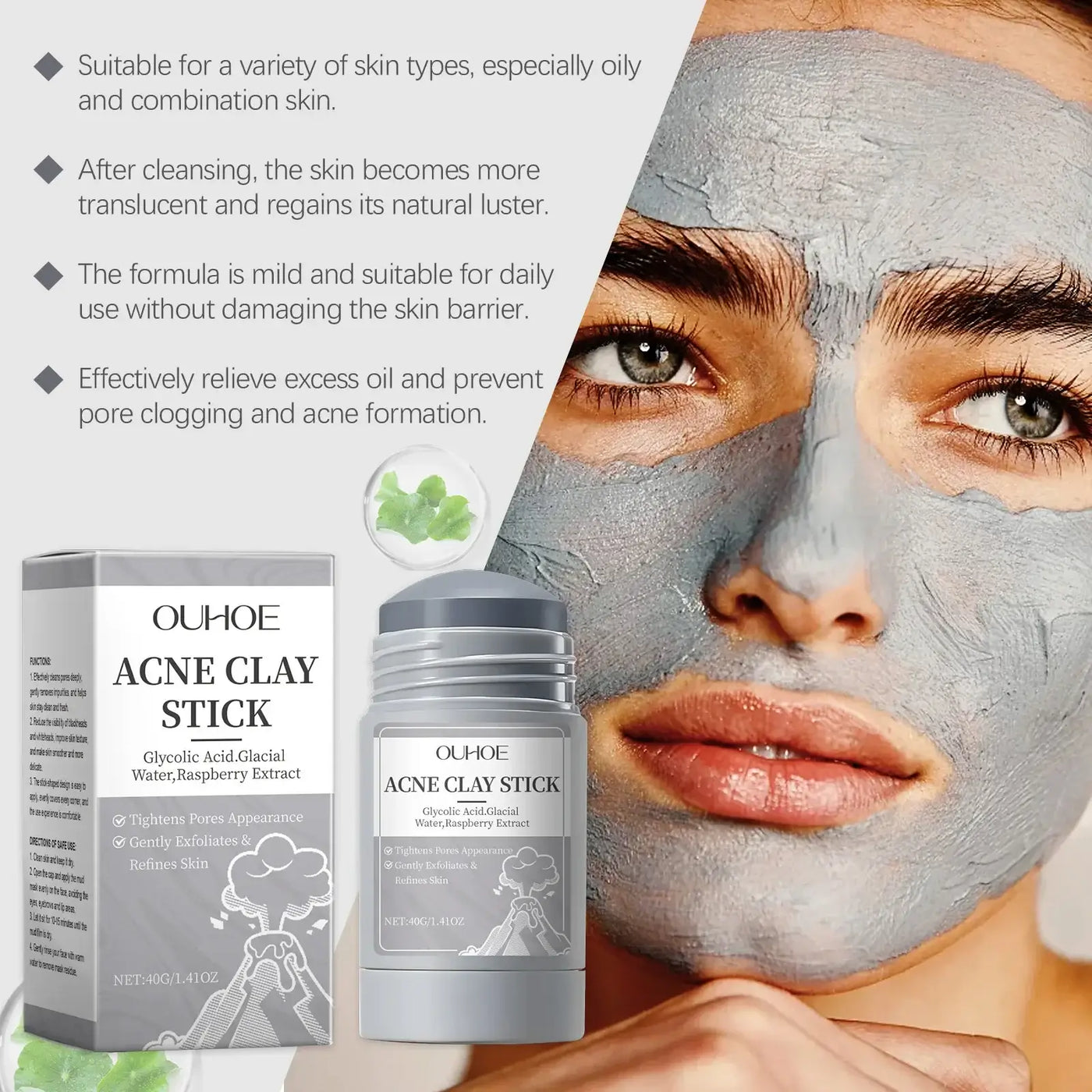 Frost Glow Cosmetics clay mask shrinks pores, removes blackheads, controls oil & hydrates skin for acne & pimple treatment.