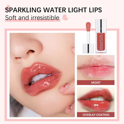 Frost Glow Cosmetics lip oil balms in pink, coral, and berry shades on a pink background.