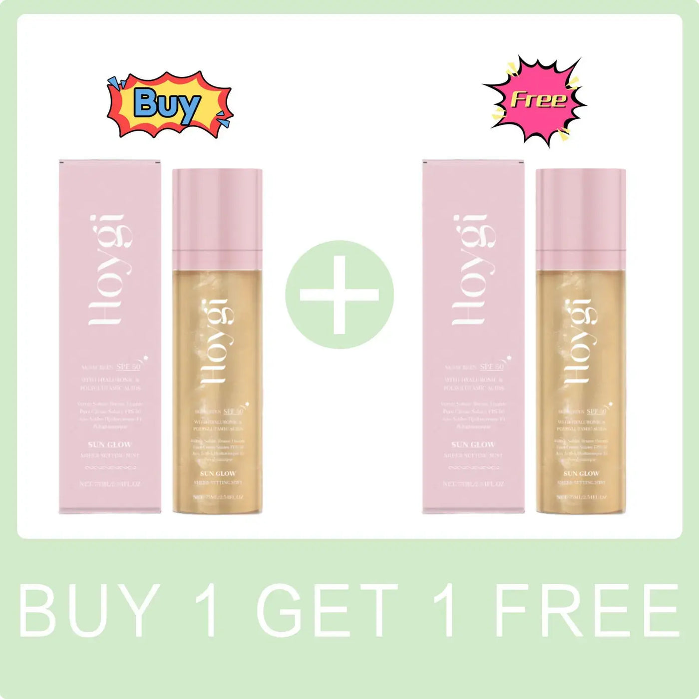 Frost Glow Cosmetics Hoygi SPF 50+ setting spray. Oil-control, matte, waterproof fixer with sun protection & fast film formation.