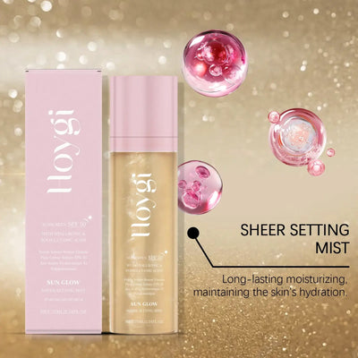 Frost Glow Cosmetics Hoygi SPF 50+ setting spray. Oil-control, matte, waterproof fixer with sun protection & fast film formation.